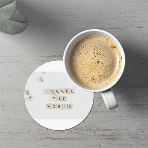Round Glass Coaster Cork Base - Travel Travel Suitcase in Hot Air Balloon Design - 1 Unit (95 x 95 mm) — view 2