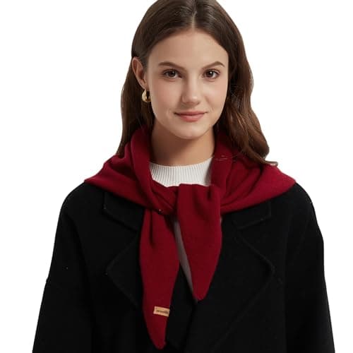 ACUSHLA 100% Merino Wool Triangle Scarf for Women Fashion Neckerchie, Red