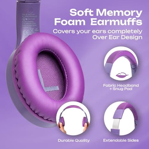 PowerLocus Bluetooth Headphones, Bluetooth Headphones Over Ear, Wireless Headphones with Microphone, 3 EQ Modes, 60Hrs Playtime, Foldable Headphones, Fabric Headband, Hi-Fi Stereo for Work/Travel/PC — view 6