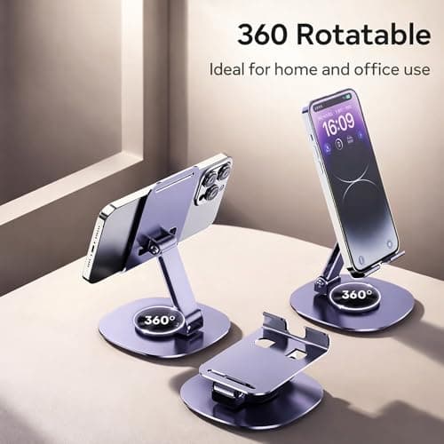 Boulton Foldable Phone Stand - 360° Rotatable Phone Holder Stand - Adjustable, Portable, Multi-Angle Aluminium Holder for Smartphones & Tablets - Desk & Travel Stand for Hands-Free Viewing (Purple) — view 3