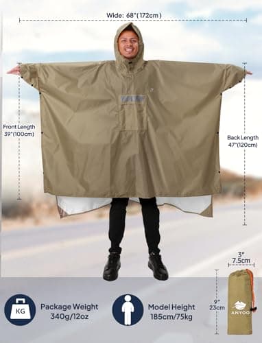ANYOO Waterproof Rain Poncho Adult Reusable with Sleeves & Reflective Tape — view 2