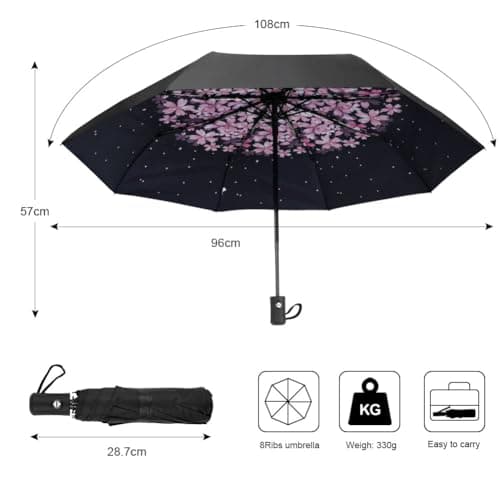 Aolso Travel Umbrella - Windproof Automatic, 8 Ribs Compact Folding, Auto Open/Close, Portable for Men & Women-Cherry blossoms — view 2