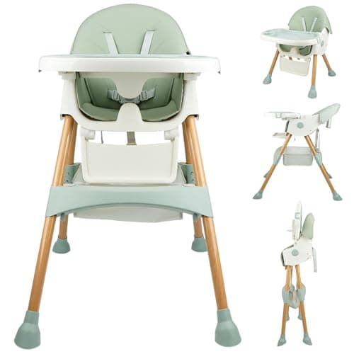 Baby High Chair Foldable Highchair, High Chairs for Babies and Toddlers Adjustable Height & Reclining Seat Detachable Double Tray, Ergonomic Feeding Portable Highchairs for Newborn 6 Months to 5 Years