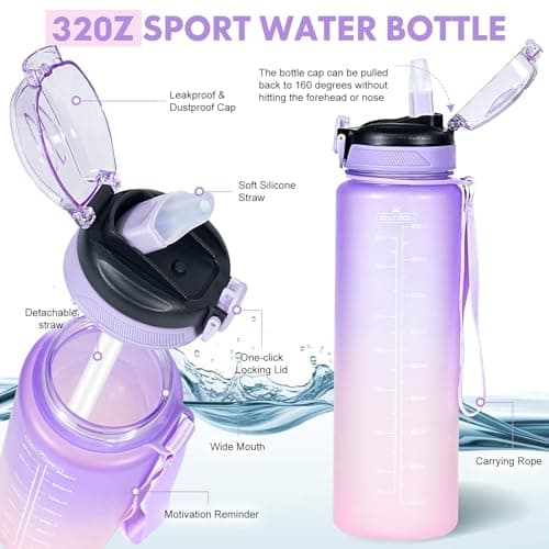 SEASEVEN Sports 1L Water Bottle with Straw for Gym,Office(Gradient Purple) — view 3