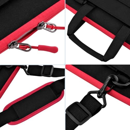 HSEOK Laptop Case 15.6 inch Shoulder Bag, Durable Shockproof Protective Computer Carrying Briefcase with Multi-Pockets and Strap Compatible with Most 15.6 inch Notebooks,Black red — view 5