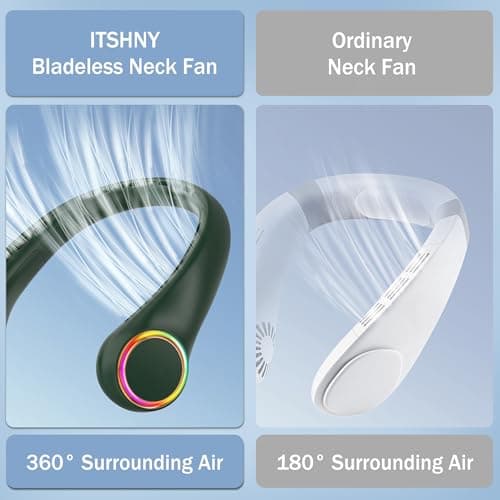 ITSHINY Bladeless Neck Fan, Portable Neck Fan, Cooling Hanging Neck Fan, 4000mAh Mini Cooling Fan, Personal Neck Fans Rechargeable with 3 Speeds LED Light for Women Man Home Office Travel Outdoor — view 6