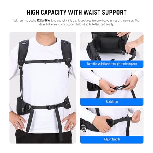 Neewer 2 in 1 Camera Roller Bag with Detachable Shockproof Dividers Retractable Handle Waistband Rain Cover Water Resistant Robust Carry On Backpack for Camera Tripod Flash Lens Laptop, Black, PB027 — view 6