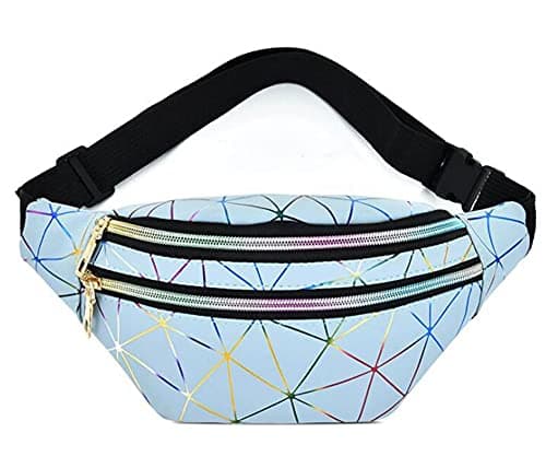 Estwell Bum Waist Bag Festival Fanny Pack 3 Zip Pockets Fashion Waterproof PU Leather Waist Pouch Travel Holiday Waist Pack for Women Ladies Girls (Blue)