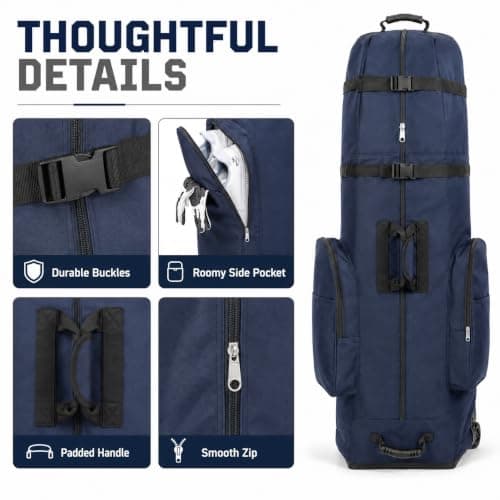 Golf Travel Bags with Wheels, 1200D Heavy Duty Oxford Wear-Resistant with Extra Storage Bag, Lightweight & Portable Golf Club Travel Cover for Airlines Easy Storage，Blue：Upgrade — view 5