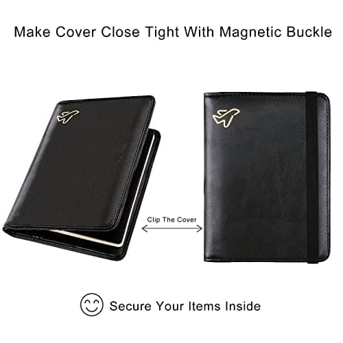 WALNEW Passport Holder, PU Leather Travel Passport Cover Wallet, RFID Passport Case with Card Holder, Travel Essentials for Women Men (Black) — view 5