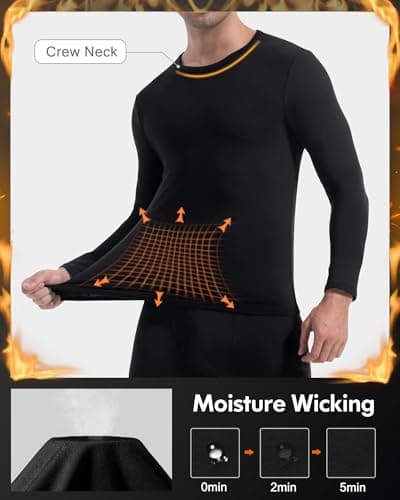 Men Thermal Long Sleeve Tops Crew Neck 4 Pack Black-Black-Black-Black M — view 2