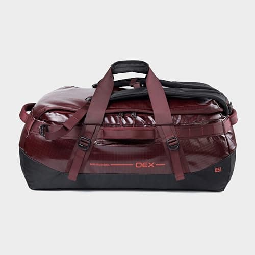 OEX Ballistic Ultra Duffel Bag, 65L, Polyester Ripstop with TPU Coating, for Travel and Outdoor Use, Adjustable Detachable Shoulder Straps, 64x27x30cm (Red, 65 Litre) — view 2