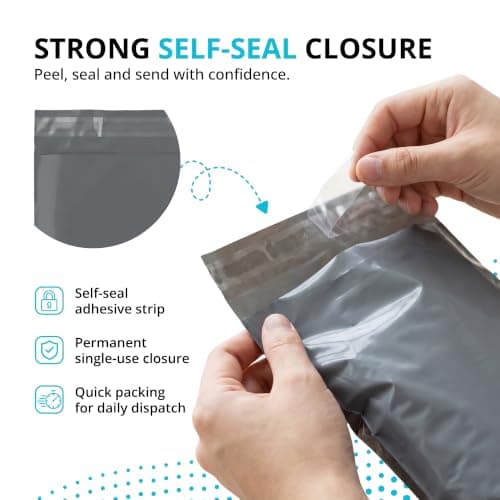 Straame Grey Postage Bags, 6x9 inch, Self-Seal Opaque Poly Mailers, 25 Pack — view 3