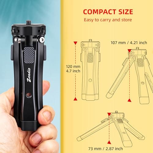 Zeadio Heavy Duty Mini Metal Tripod Stand - Universal Small Table Tripod for Camera, Gimbal, Action Cam, Camcorder, Microphone, LED Light, etc(40kg/88lb Load) — view 5