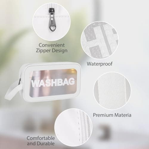Aucuu 4PCS Clear Toiletry Bag, Wash Bag, Clear PU Makeup Bags, Waterproof Toiletry Travel Bags with Zipper Handle, Portable Airport Cosmetic B-ag for Travel Bathroom Men Women (White) — view 3