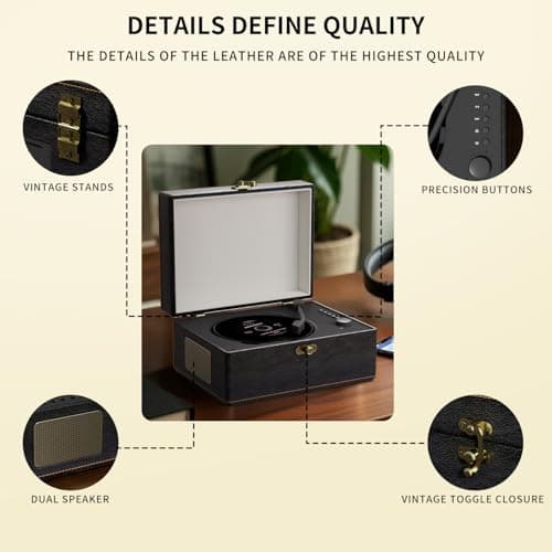 Yintiny Retro Portable CD Player with Bluetooth Connection, Leather Look — view 6