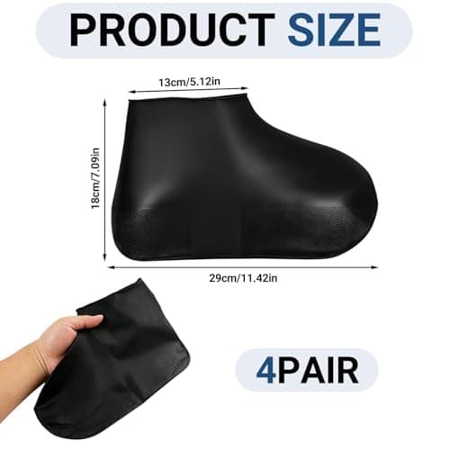4Pairs Black Waterproof Shoe Covers, Reusable Silicone Shoe Covers for Men and Women, Non Slip Boot Covers, Waterproof Overshoes, for Outdoor Cycling, Hiking, Gardening, Travel, Shoe Protector — view 2