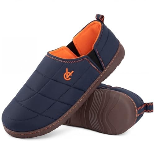 VeraCosy Men's Quilted Slippers Anti Skid Outsole Outdoor Navy,8-9 UK