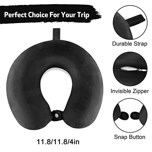 Jmbabe Travel Pillow - Memory Foam Neck Pillow Support Pillow,Luxury Compact & Lightweight Quick Pack for Camping,Washable Neck Support Pillow, Ear Plugs, Eye Mask & Carry Bag — view 5