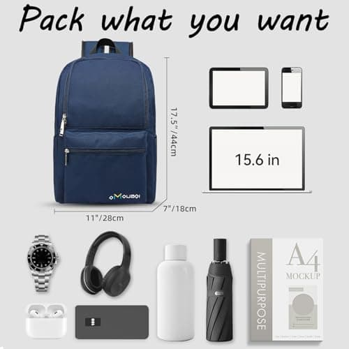 OMOUBOI Laptop Backpack for Men Women Fits 14-15.6 Inch Laptop Lightweight Bookbag School Rucksack Work Bags Anti Theft Casual Daypack for Tennis Hiking Weekender Travel Business College,Dark Blue — view 3