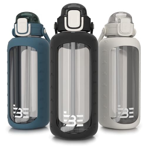 Be-Active Glass Water Bottle 2.2 Litre with Times to Drink - Borosilicate Glass – Motivational bottles - BPA Free (Blue) — view 2
