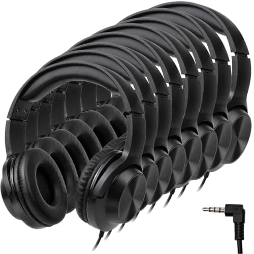 EFLUB 8Pack Wired Headphones, Over-Ear Headphones, Classroom Headphones Bulk, 3.5mm Plug, Tangle-Free Cord for Tablet, Laptop, PC, School, Travel (Black)