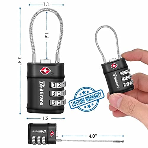 2 Pack TSA Approved Luggage Locks, Combination Travel Cable Lock, 3-Digit Waterproof Padlock, Zinc Alloy Outdoor Keyless Resettable Lock for Travel, Lockers, Bags, Backpack, Gym, Gate-by BRILLIRARE — view 4