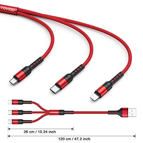 RAVIAD Multi Charger Cable, 3 in 1 Charger Cable 3A USB Fast Charging Cord — view 6