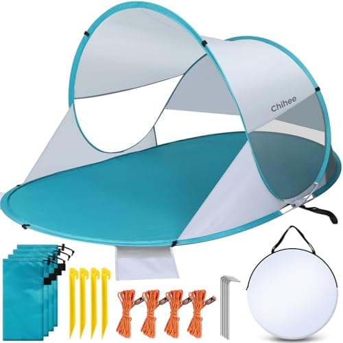 Chihee Beach Tent Pop-up Camping Sun Shelter for with UV Protection Silver-coated Fabric Breathable Mesh Extra Sandbags,Lightweight Easy Setup Portable Beach Shade Canopy Cabana