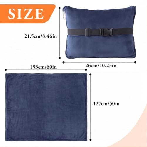 Eulihent Travel Blanket and Pillow 2 in 1 Airplane Blanket Ultralight Compact Foldable Soft Flannel Blanket with Luggage Belt and Backpack Clip for Long Flights, Camping, Car, Business Trips (Blue) — view 2