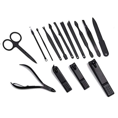 TOPWAY Nail Clippers Manicure Pedicure Professional Grooming Kit for Agnail, Cuticle, Callus, Dead Skin, Blackhead, Acne, Ingrown Hair, Ear, Eyebrow Care Travel Set 15pcs Yellow + Alcohol Pads + Case — view 3