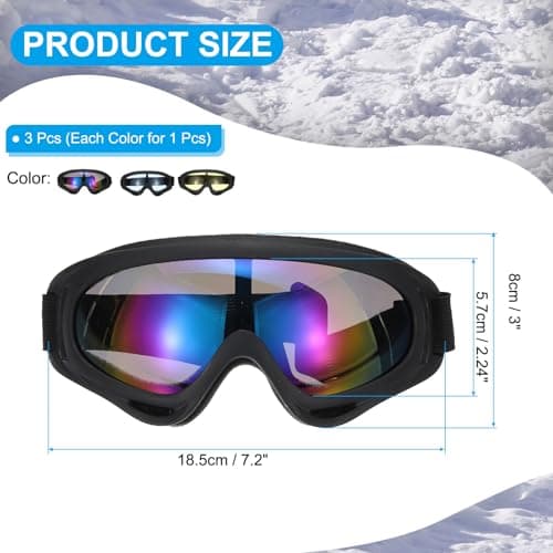 PATIKIL Dirt Bike Goggles, 3 Pcs Motorcycle Goggles ATV Goggles Ski Goggles Racing Helmet Goggles Windproof for Mountaineering Sky Diving Ski Riding, Black with Colorful/Yellow/Blue Lenses — view 2