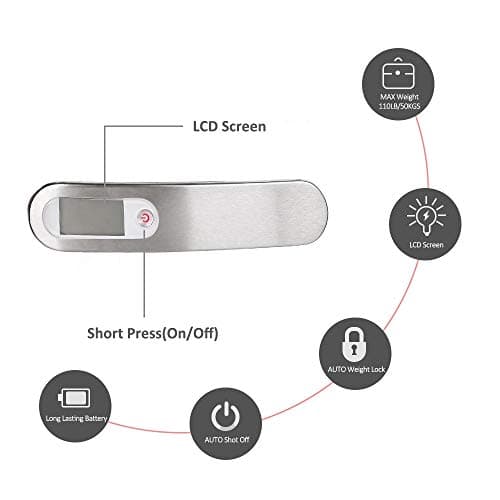 Rheme Portable Digital Hanging Luggage Scale, Travel with Free Battery, Suitcase Stainless Steel / 110 Pounds-Included Battery(Silver) Upto 50KG — view 4