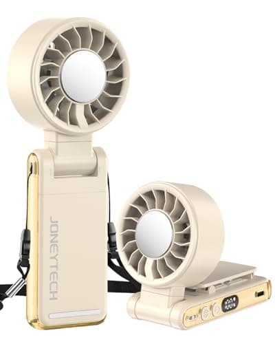 Joneytech Turbo Portable Fan with Ice Cooler, Mini handheld fan with Battery，4-in-1 Foldable Neck Fan with Clip and LED Display, 12 Hours Cooling Fan for Summer Travel Holiday essentials（Cream）