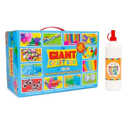 abeec Giant Craft Box + Glue Bundle | 1000+ Pieces Arts and Crafts Kit for Kids | 500ml White Craft Glue Included | Ages 5 to 12 | School Holiday Activity | Birthday Gift