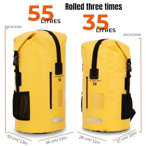 Premium 35L Waterproof Dry Bag Backpack, Sack with Phone Dry Bag, Perfect for Boating/Kayaking/Hiking/Canoeing/Fishing/Rafting/Swimming/Camping/Snowboarding (Yellow, 35 L) — view 3