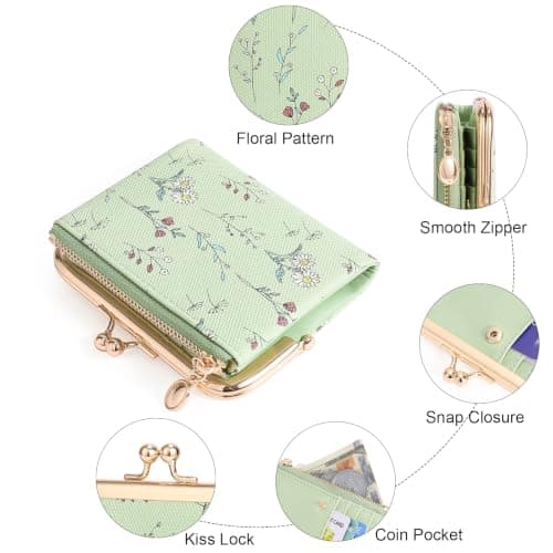 GAEKEAO Small Purses for Women RFID Blocking Bifold Ladies Wallet Vegan Leather Coin Purse with Zipper and Kiss Lock — view 3