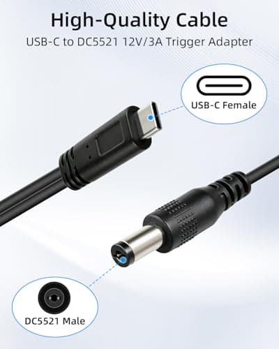 GELRHONR 5V-12V USB C to DC Trigger Boost Power Cable,3A&36W Type-C Female to Dual 5.5x2.1mm DC Jack Power Splitter, Suitable for Routers, LED Strip Lights, Cameras and TV Boxes, 2 Pack,3FT/100cm — view 4
