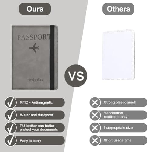 AOOSU Passport Holder Cover, PU Leather Passport Cover with RFID Blocking Travel Wallet, Portable Universal Travel Wallet Case Organiser for Money, Boarding Passes, Credit Cards Gray — view 6