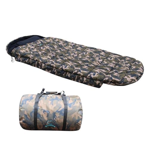CARPZILLA Sleeping Bag Carp Fishing Snooze 5 Season Fleece Lined with Pillow Camping Hiking Backpacking Traveling 100CM Extra Wide CZ-007 Camouflage