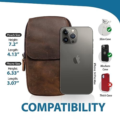 Hengwin Genuine Leather Mobile Phone Belt Bag, Cellphone Crossbody Pouch for Men, Mobile Phone Accessories, Outdoor, Travel, Waist Bag with Belt Clip, Messenger Bag Organizer (Coffee) — view 2