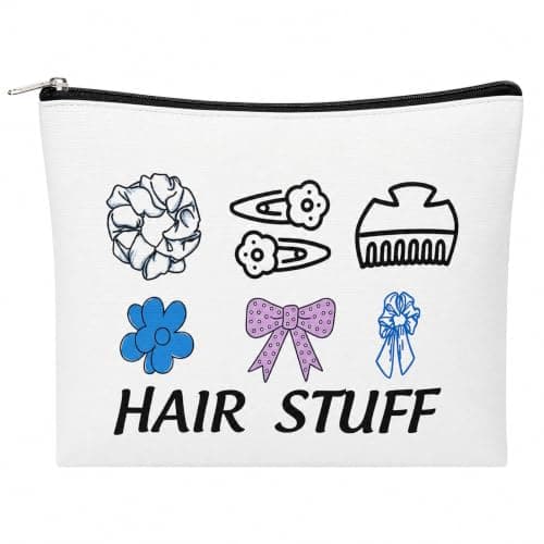 Merzio Hair Accessories Organiser Bag for Women, Portable Travel Makeup Pouch with Zipper, Cute Canvas Storage Case for Hair Clips Scrunchies Ties and Toiletries — view 4