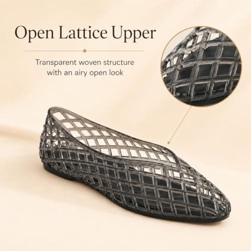 Jelly Shoes for Women PVC Jelly Flats Slip On Mesh Lattice Sandals Black — view 5