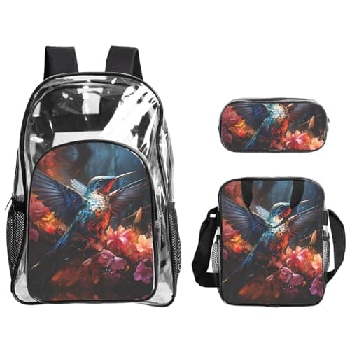 WZYCWB Hummingbird Patterned backpack set (lunch bag and pencil case) | Perfect for school, work, business trips, and travel.