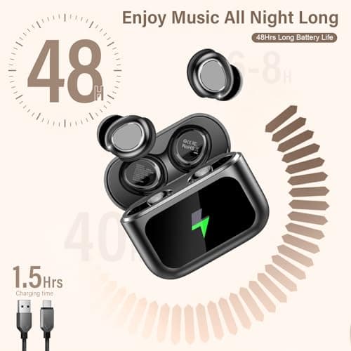 Wireless Earbuds with Smart Touch Screen, Bluetooth 5.4 Sleep Earbuds In Ear with ENC Noise Cancelling Mic, 48H Sleep Headphones with 5 EQ Modes, HiFi Stereo IP7 Waterproof Mini Ear Buds, Black — view 6