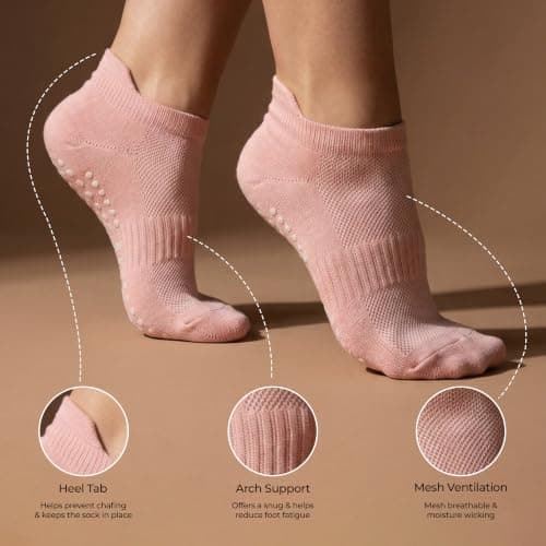 AMELLE Women's Grip Pilates Socks, 4 Pairs, Non Slip Yoga Socks — view 2