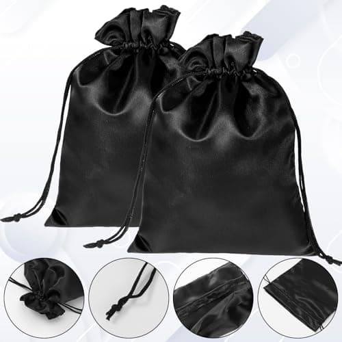 Soft Satin Drawstring Pouch, 6 Pcs Adjustable Jewellery Gift Bag Storage Soft Storage Bags Adult Toy Storage-Bags for Women Men Couples Toy Underwear Cosmetic Sunglasses Travel Camping(3 Sizes Black) — view 3