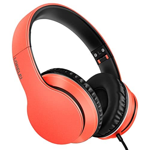LORELEI X6 Over-Ear Headphones With Microphone, Lightweight Foldable & Portable Stereo Bass With 1.45M No-Tangle, Wired for Smartphone Tablet MP3/4 (Vitality Orange)