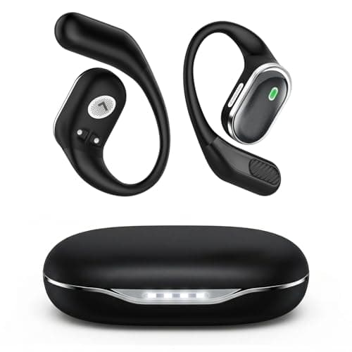 TRAUSI Open Ear Wireless Earbuds Bluetooth Headphones, IPX7 Waterproof Stereo Earphones with Noise Cancelling Mic, Open Ear Buds with Ergonomic Ear Hook for Fitness/Sports/Travel Black