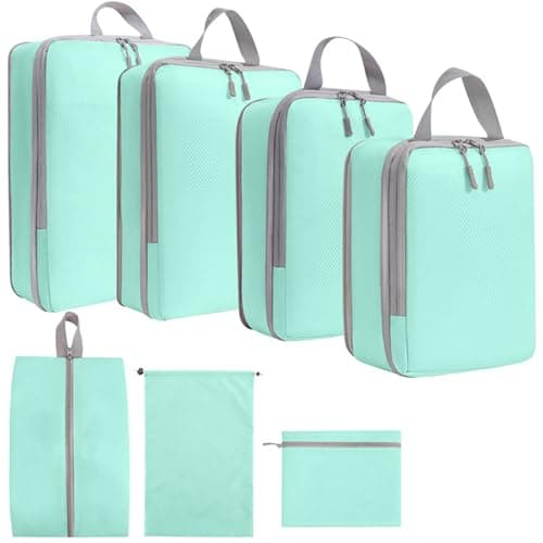 7PCS Compression Packing Cubes Set, Travel Luggage Organiser Bags for Suitcases & Backpacks, Space-Saving Packing Organisers for Trips (Blue)